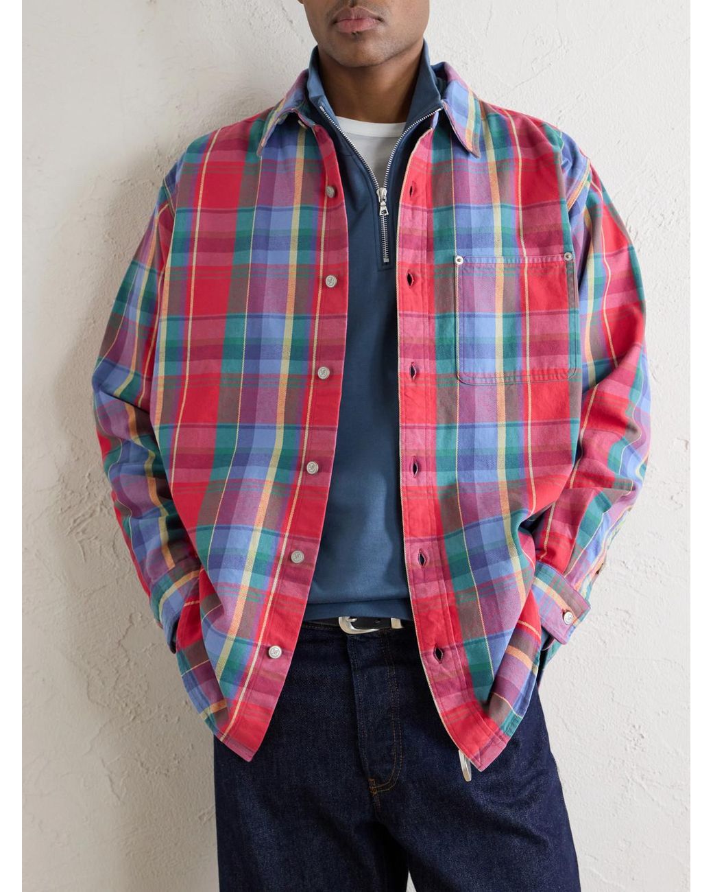 Aimé Leon Dore Red Checked Cotton-Twill Shirt for men
