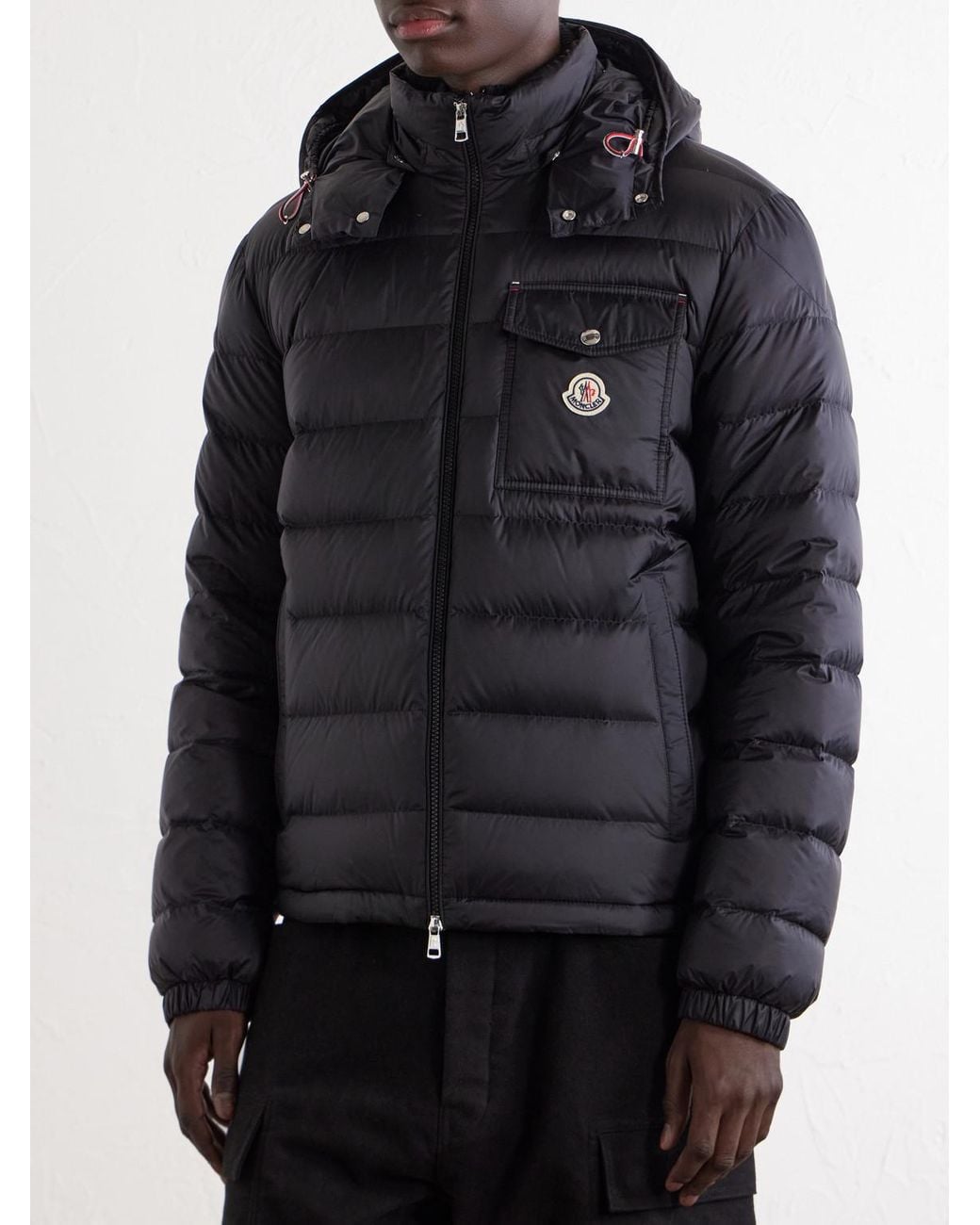 Moncler Black Verith Logo-Appliquéd Quilted Shell Hooded Down Jacket for men