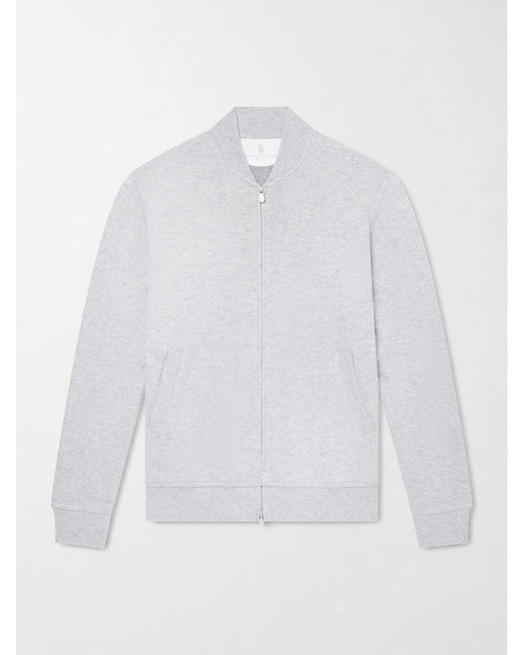 Brunello Cucinelli White Cashmere-Blend Zip-Up Sweater for men