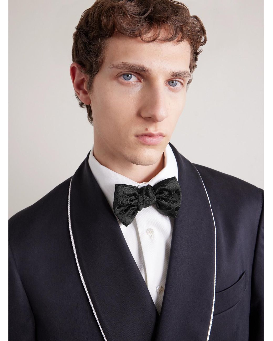 Charvet Black Pre-Tied Embroidered Silk Bow Tie for men