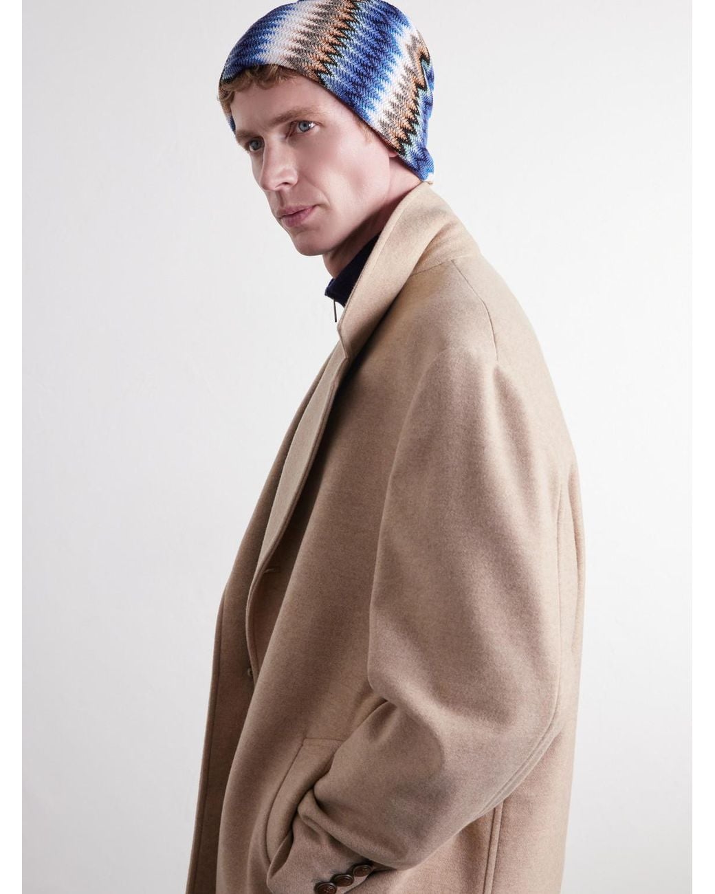 Missoni Blue Striped Crochet-Knit Wool-Blend Beanie for men