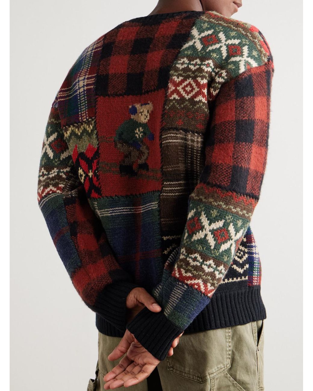 Polo Ralph Lauren Red Patchwork Jacquard-Knit Wool And Cashmere-Blend Sweater for men