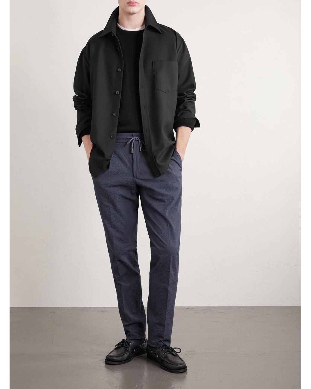 Slowear Blue Tapered Cotton-blend Seersucker Trousers for men