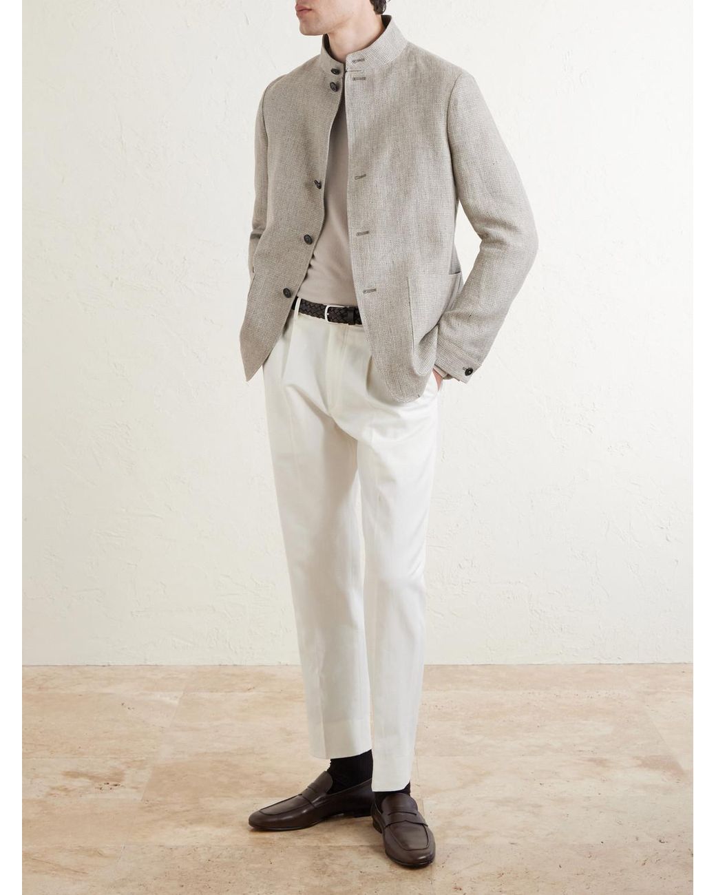 Zegna White Textured-Linen Jacket for men