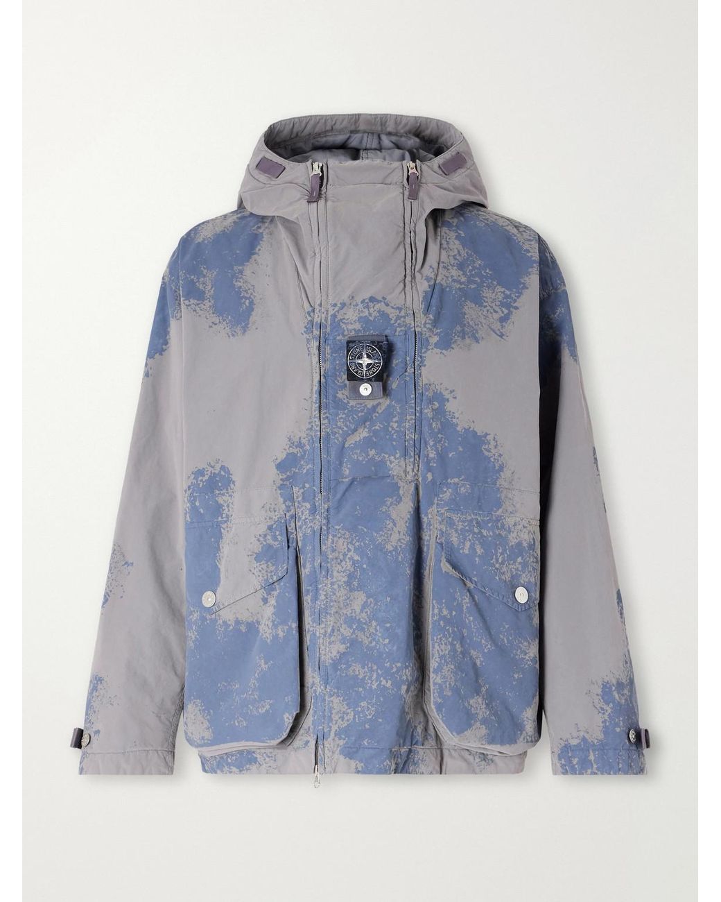 Stone Island Blue Garment-Dyed Paint-Splattered Shell Hooded Parka for men