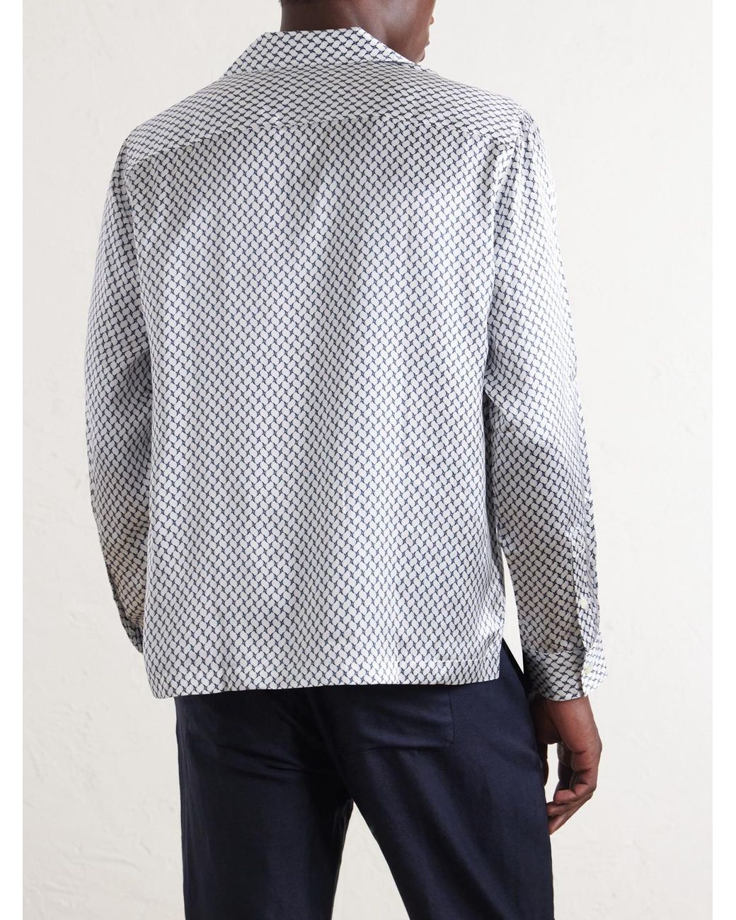 Frescobol Carioca Gray Safra Camp-collar Printed Silk-satin Shirt for men