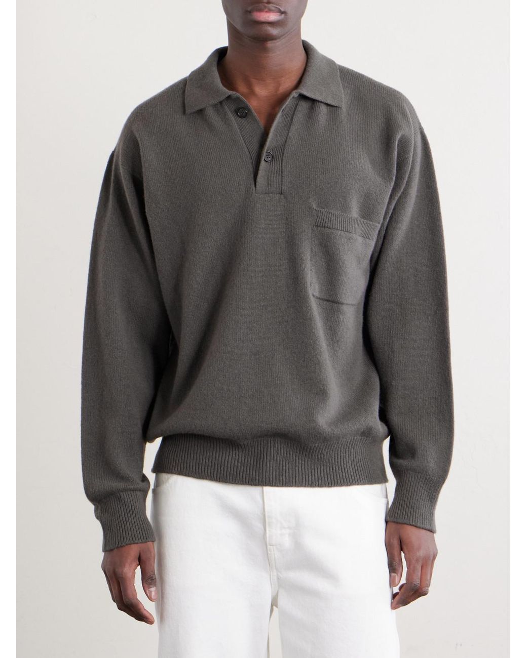 Margaret Howell Gray Merino Wool And Cashmere-Blend Polo Sweater for men