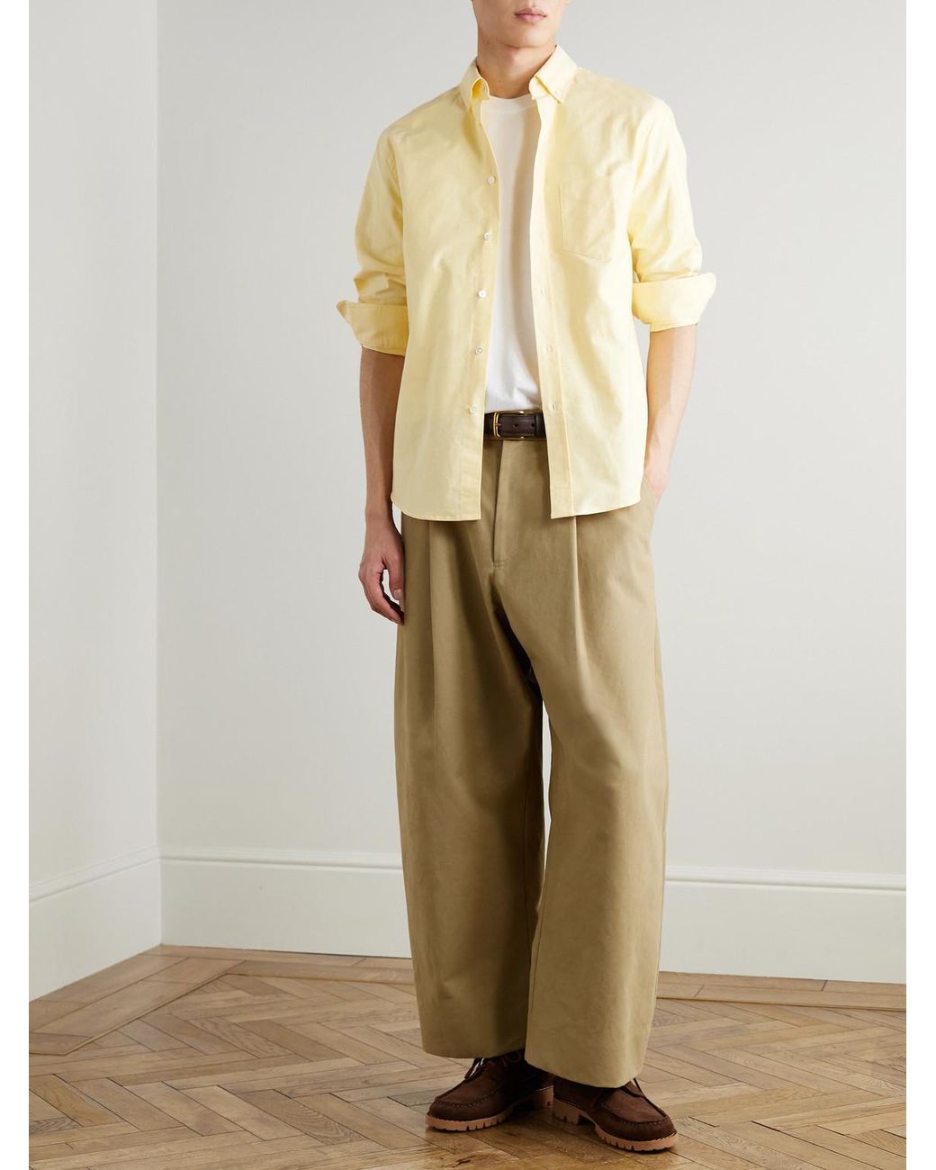 Portuguese Flannel Yellow Belavista Button-Down Collar Cotton Shirt for men