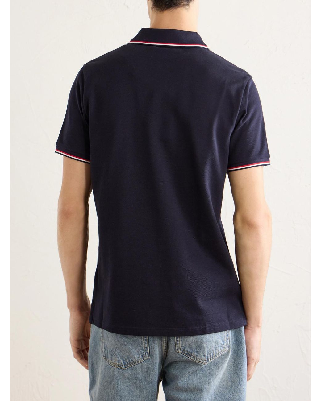 Moncler Blue Logo-Appliquéd Cotton-Piqué Polo Shirt for men
