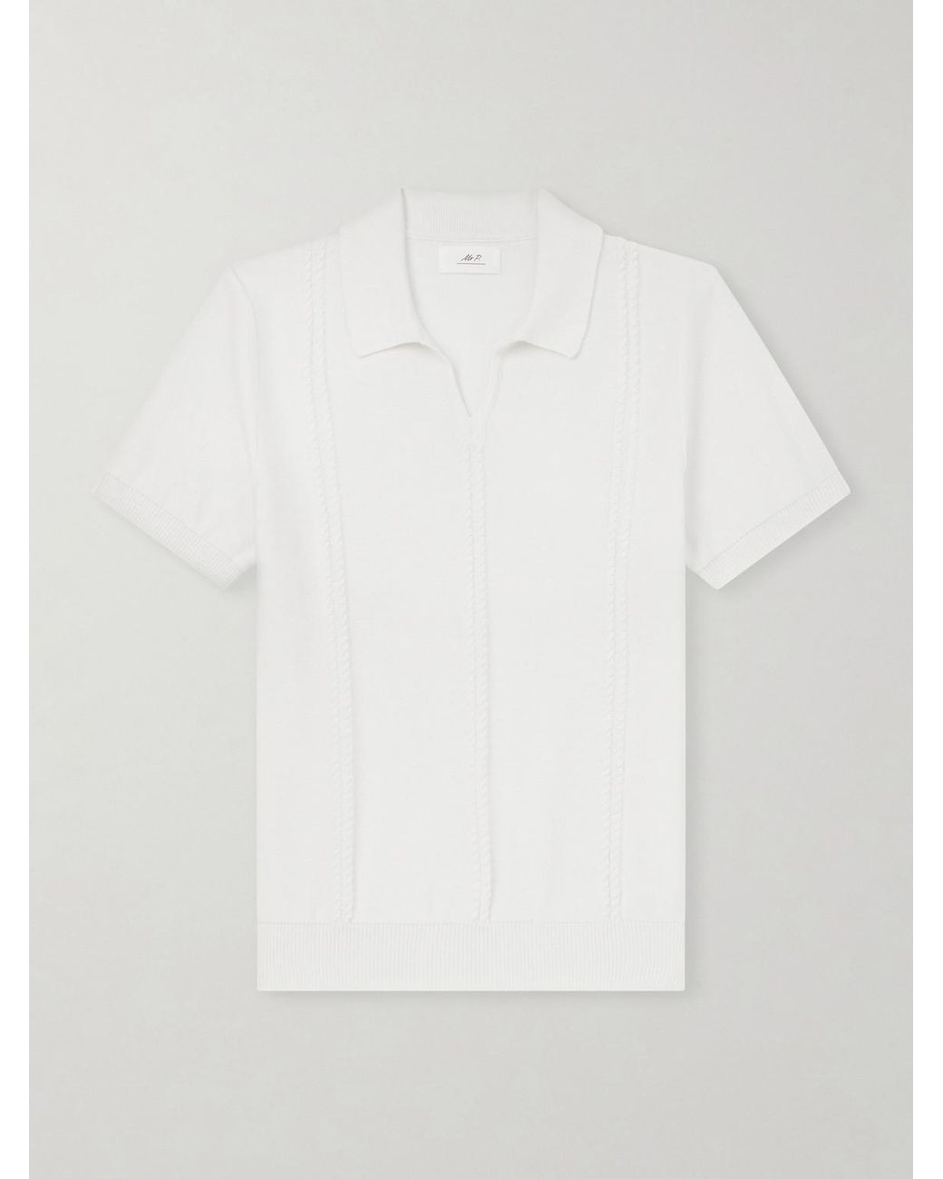 Mr P. White Cable-knit Cotton Polo Shirt for men