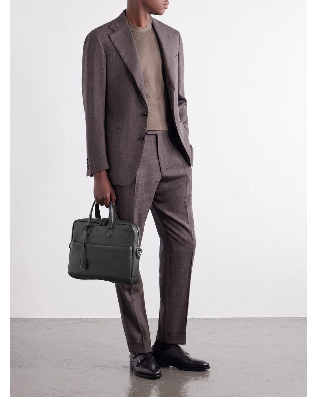 Brioni Black Full-Grain Leather Briefcase for men