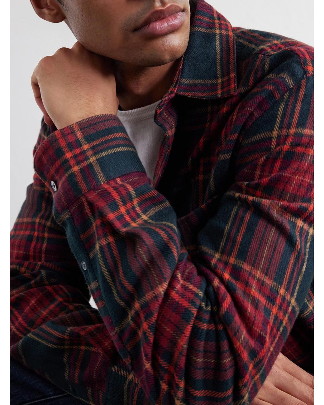 Portuguese Flannel Red Bravio Checked Cotton-Flannel Shirt for men