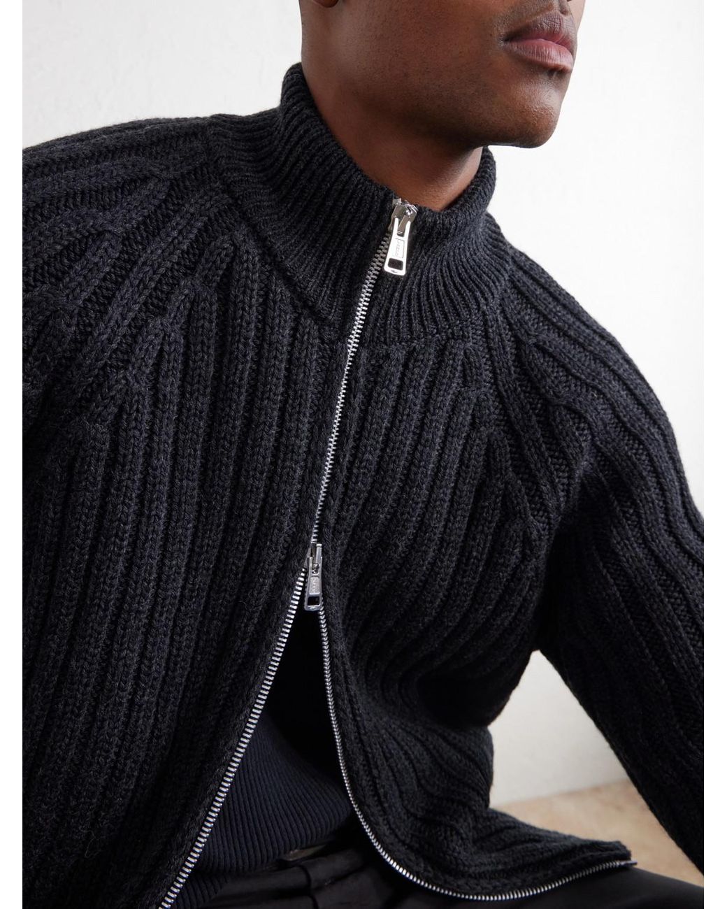 Our Legacy Blue Ultra Ribbed Merino Wool Zip-Up Sweater for men