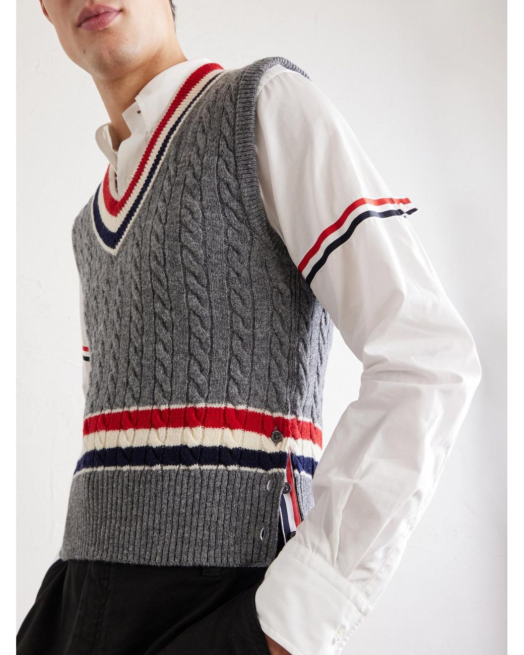 Thom Browne Gray Cable-Knit Wool Vest for men