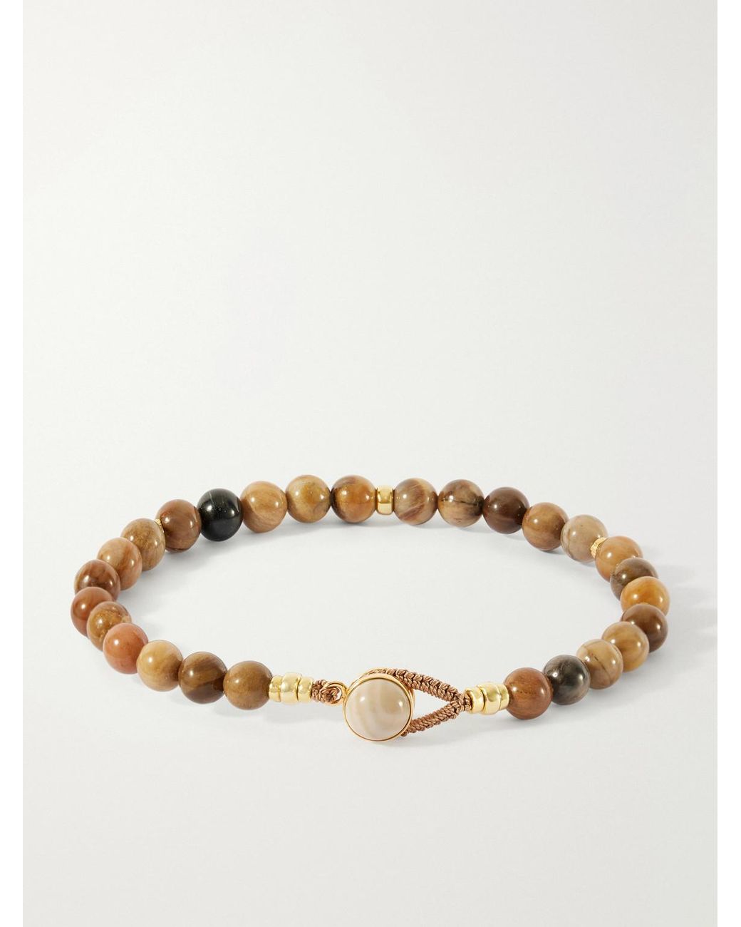 Mikia Natural Circle 8-Plated Sterling, Petrified Wood And Flint Beaded Bracelet for men