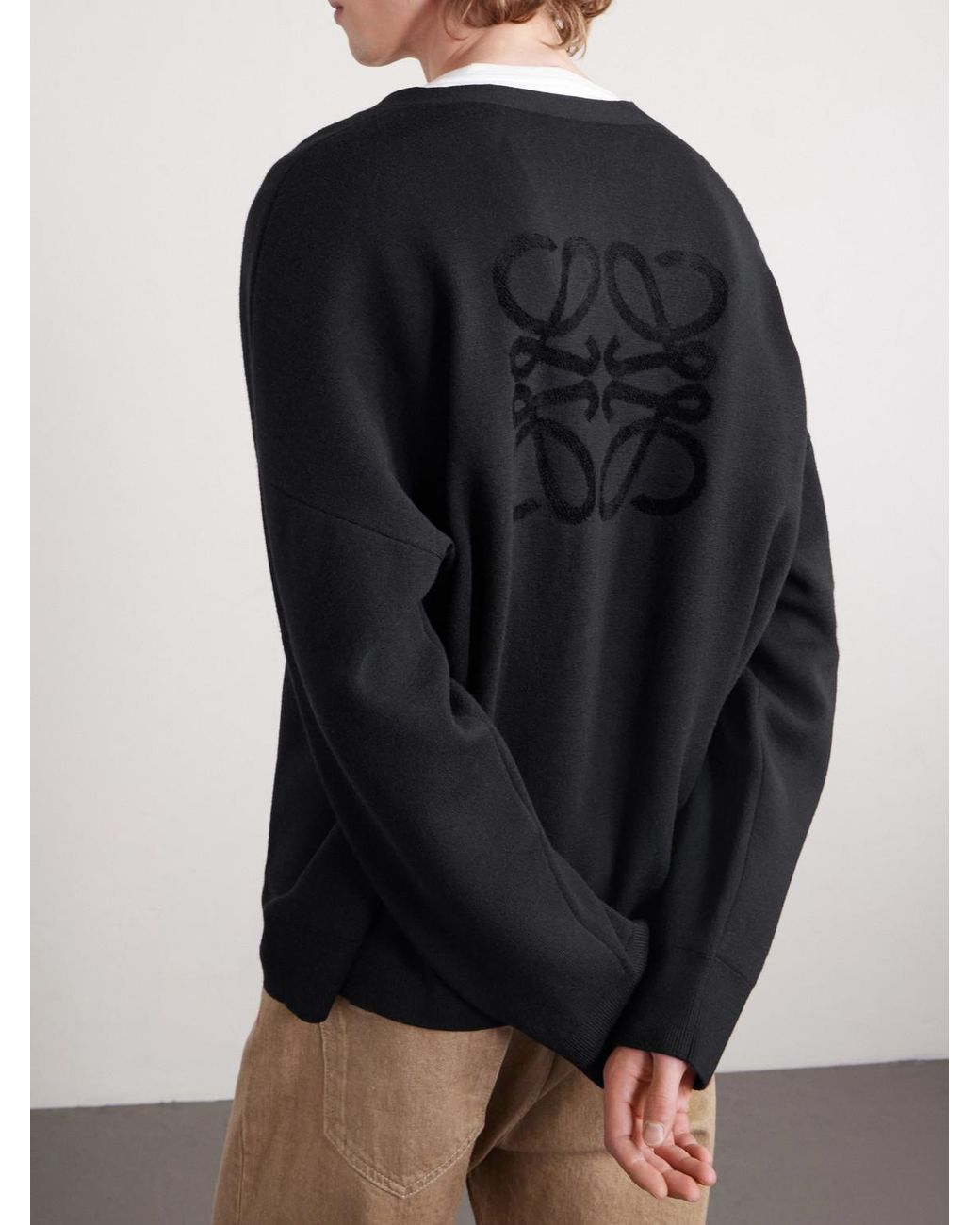 Loewe Black Anagram-Jacquard Wool-Blend Cardigan for men