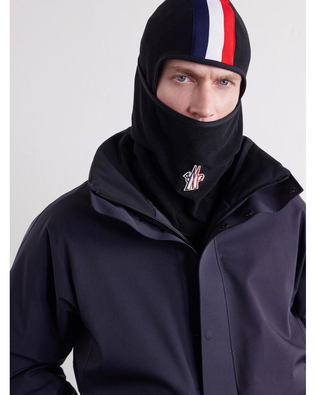 Moncler Blue Logo-Appliquéd Web-Trimmed Fleece Balaclava for men