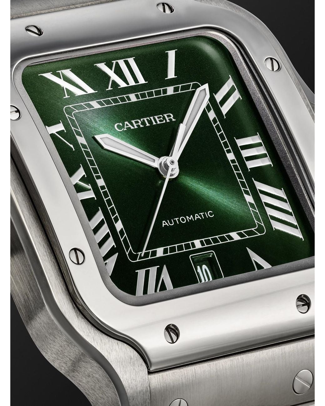 Cartier Black Santos De Large Automatic Stainless Steel Watch, Ref. Wssa0062 for men