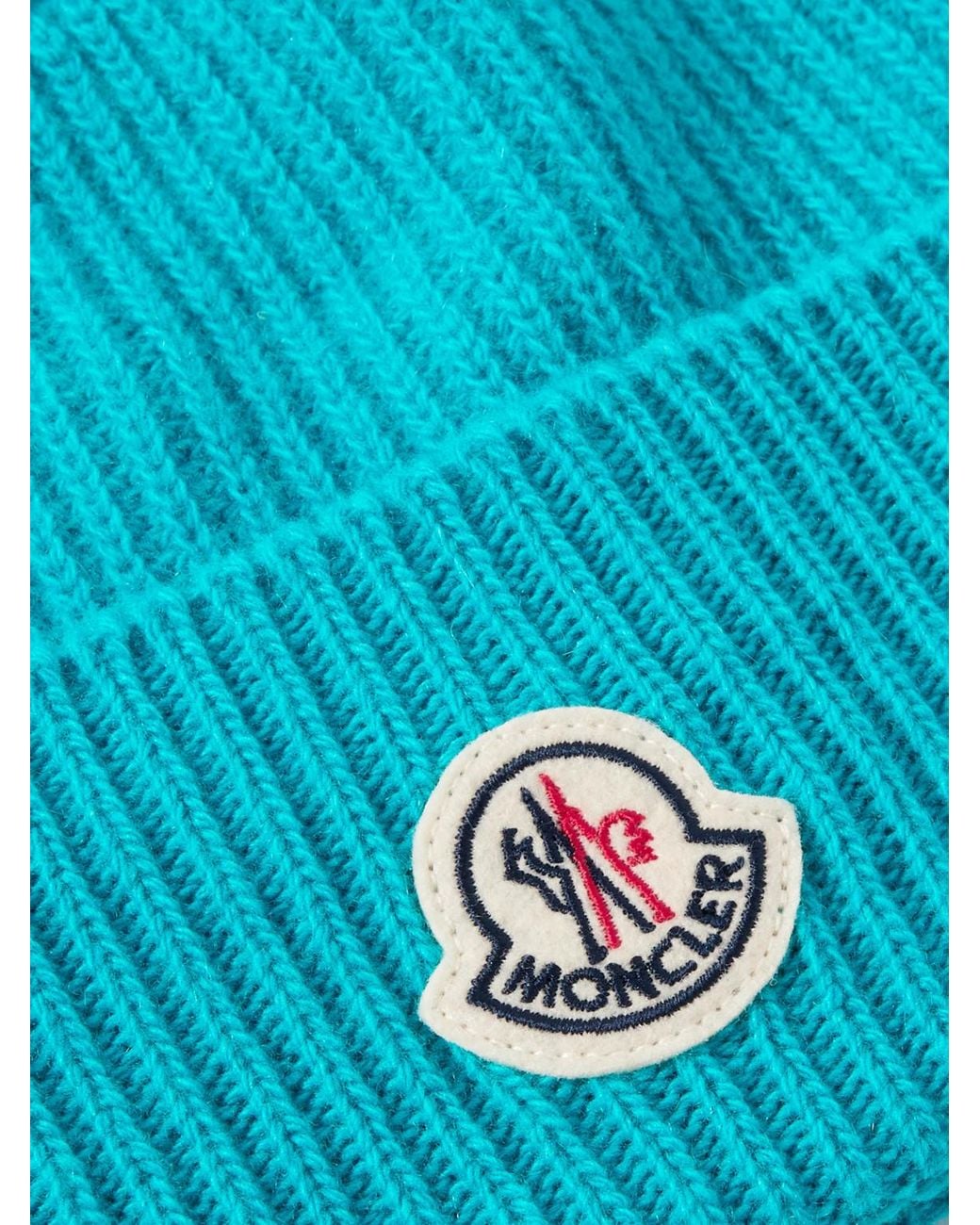 Moncler Blue Appliquéd Ribbed Virgin Wool And Cashmere-Blend Beanie for men