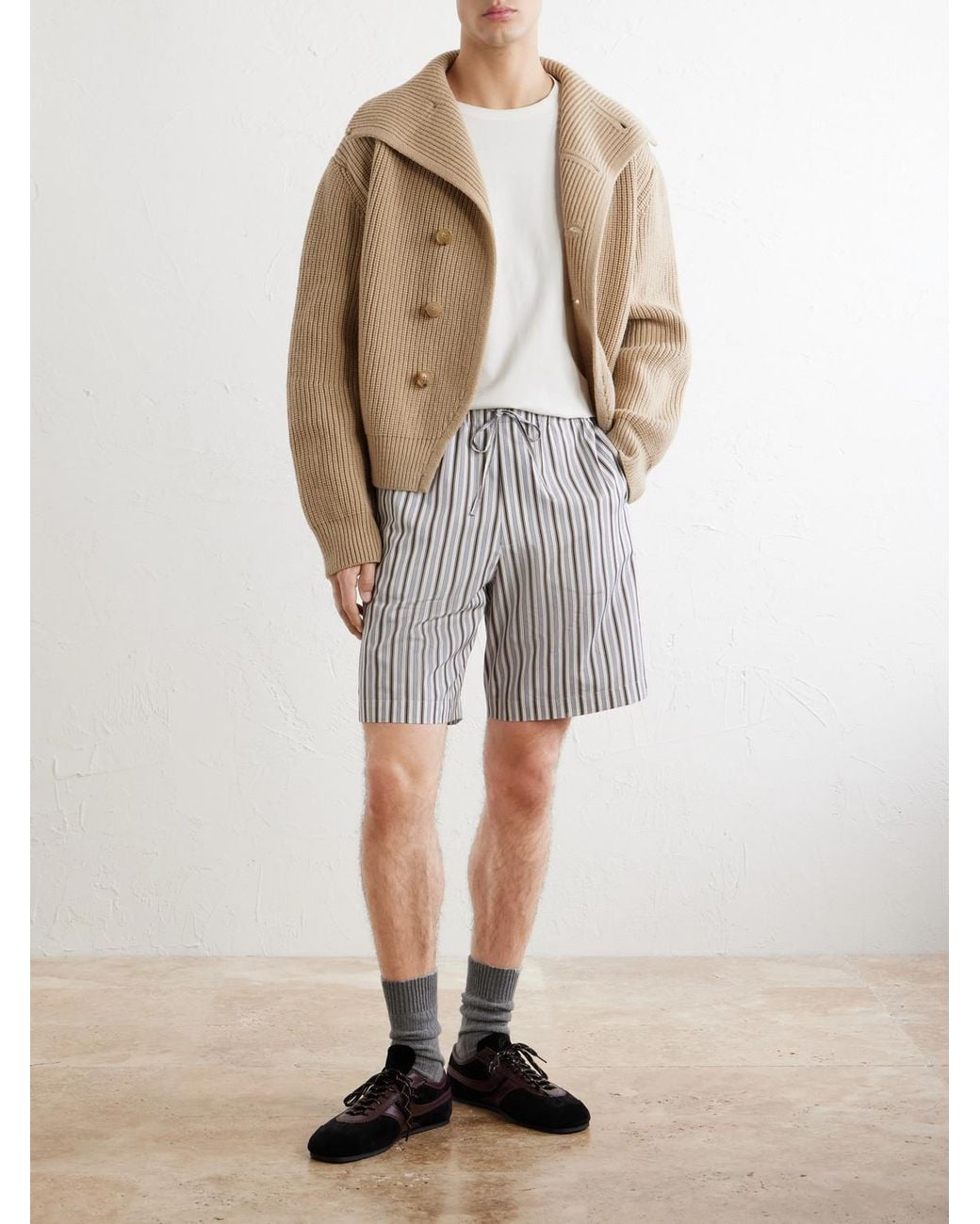 Dries Van Noten White Piperi Straight-Leg Striped Cotton Shorts for men