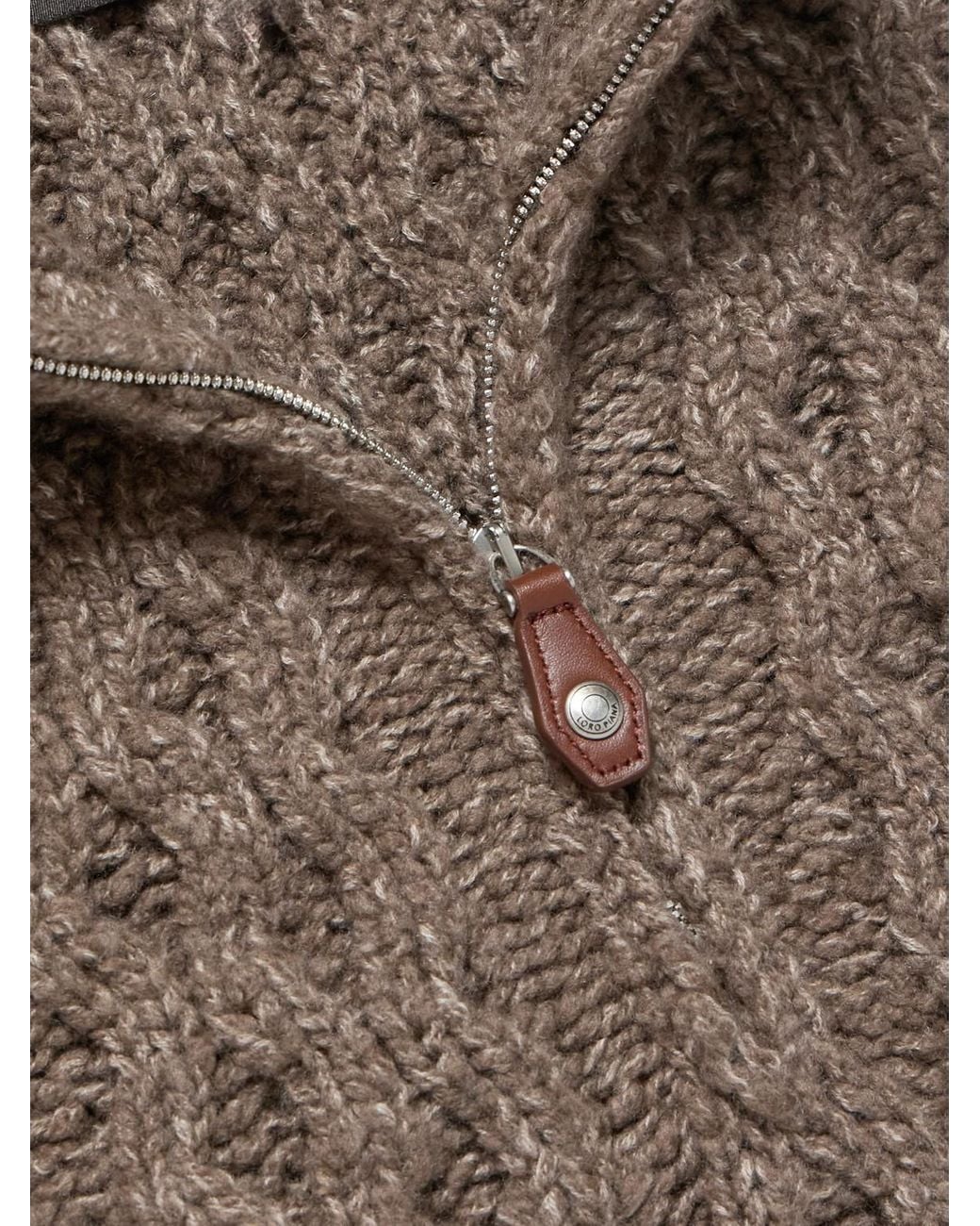 Loro Piana Brown Cable-Knit Cashmere Half-Zip Sweater for men