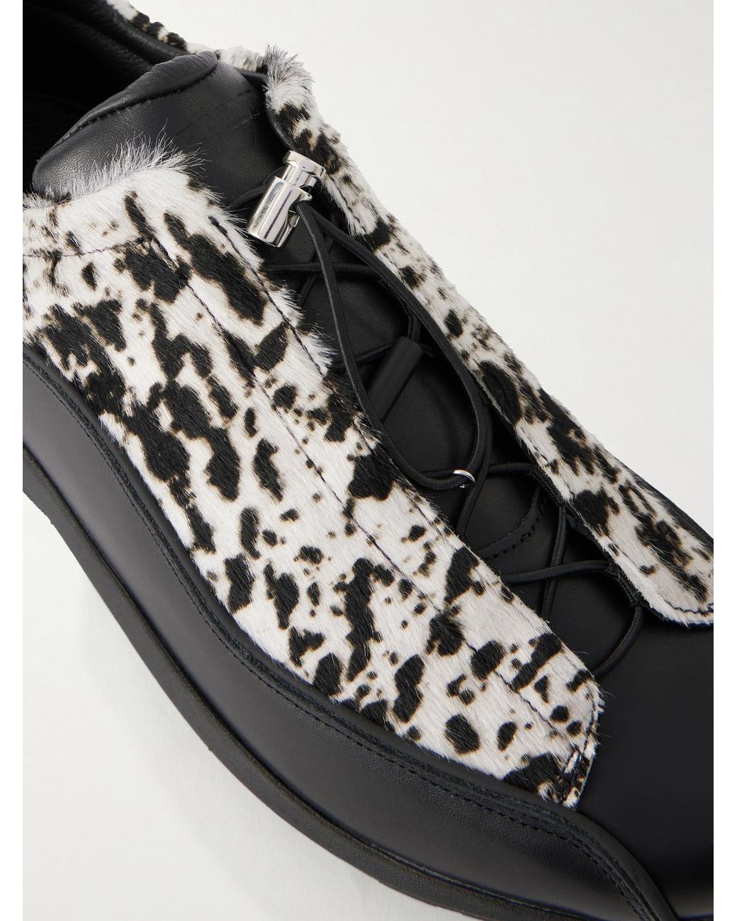 Diemme Black Licata Leather-Trimmed Calf-Hair Sneakers for men