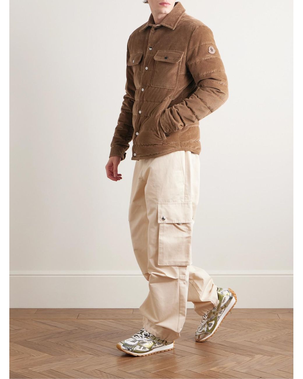 Moncler Brown Logo-Appliquéd Cotton-Corduroy Down Shirt Jacket for men
