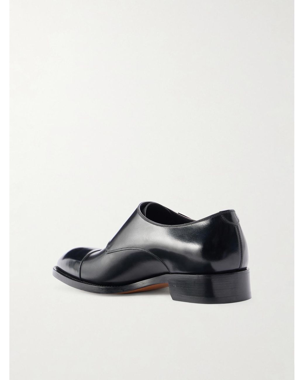 Tom Ford Black Elkan Leather Monk-Strap Shoes for men