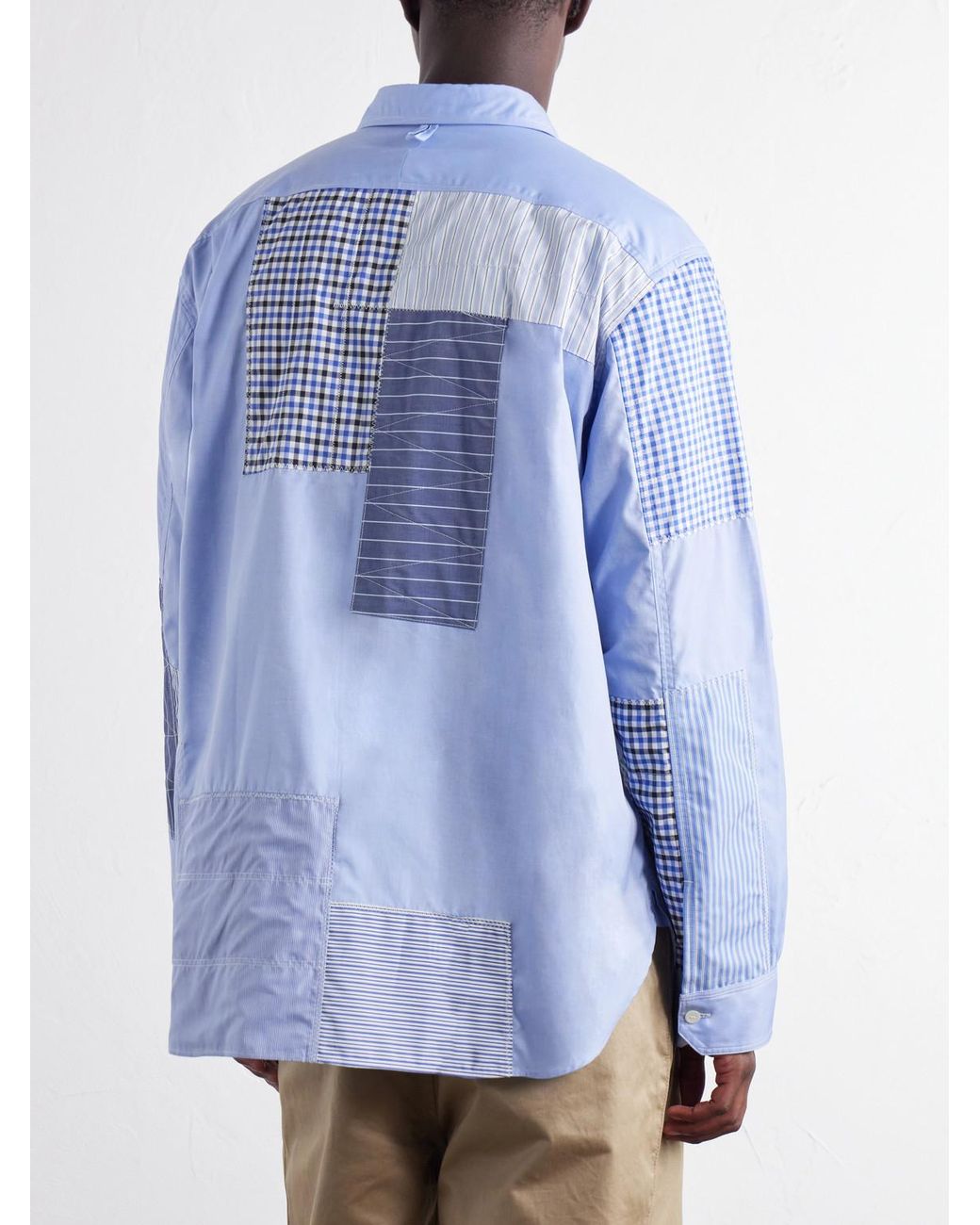 Junya Watanabe Blue Patchwork Cotton-Poplin Shirt for men