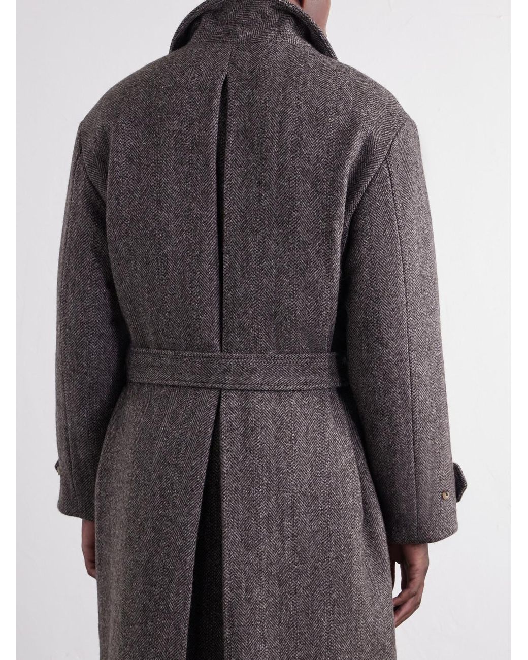De Bonne Facture Gray Double-Breasted Herringbone Wool-Tweed Coat for men