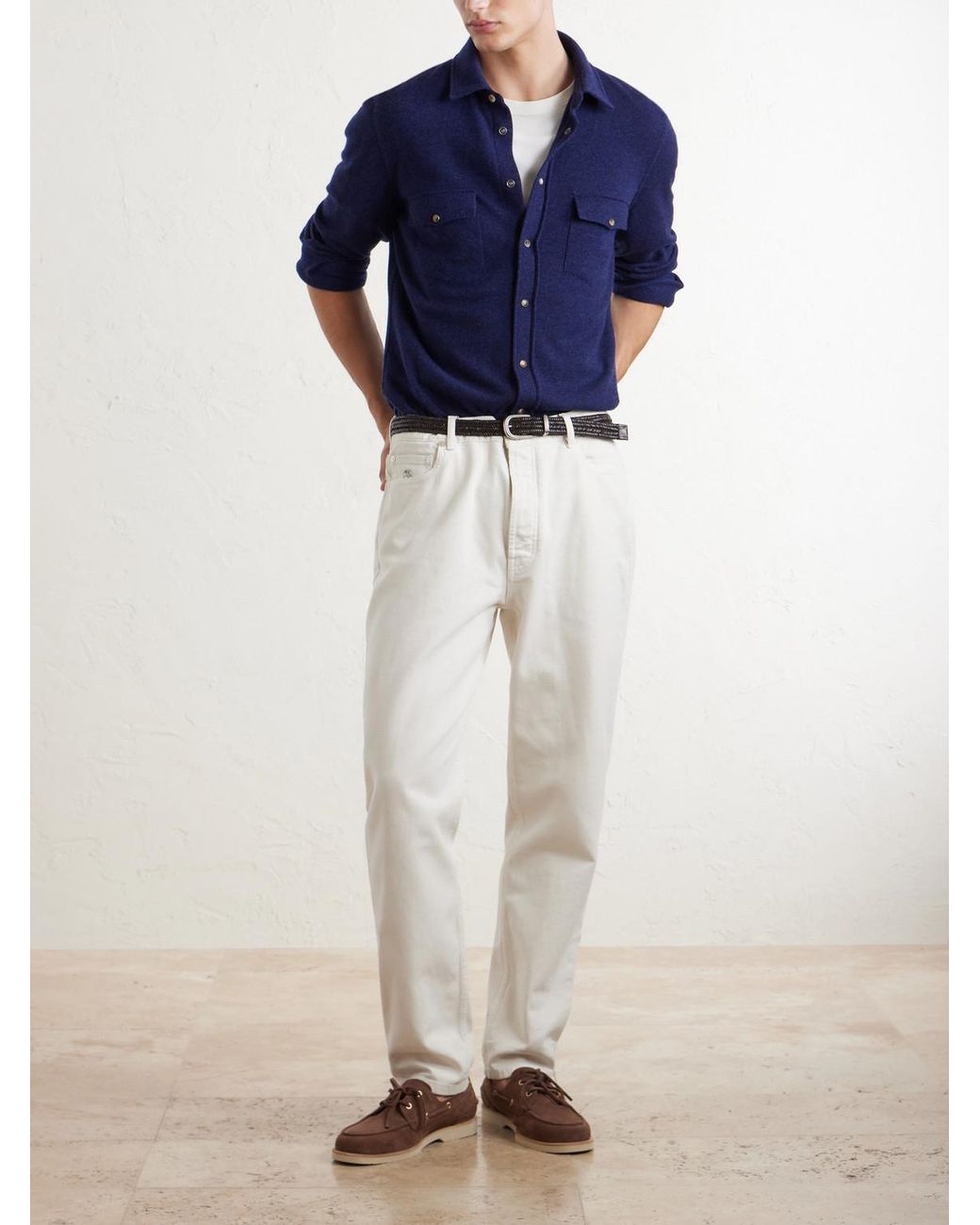 Brunello Cucinelli Blue Cashmere Shirt for men