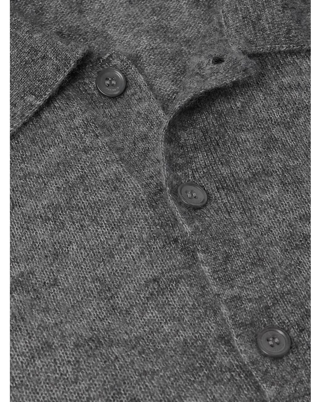 Loro Piana Gray Camino Brushed Cashmere And Silk-Blend Polo Shirt for men