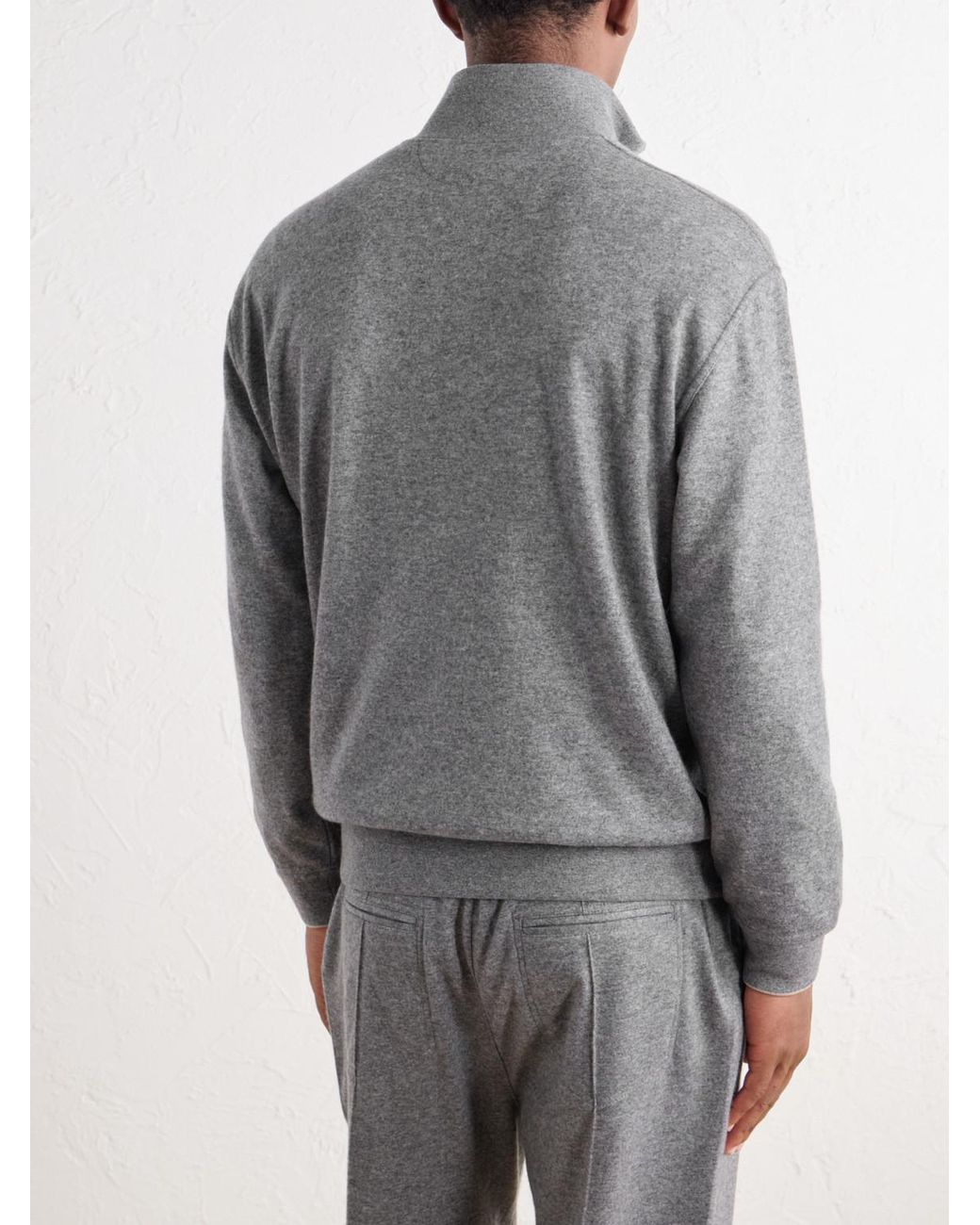 Brunello Cucinelli Gray Logo-Embroidered Cashmere Half-Zip Sweater for men
