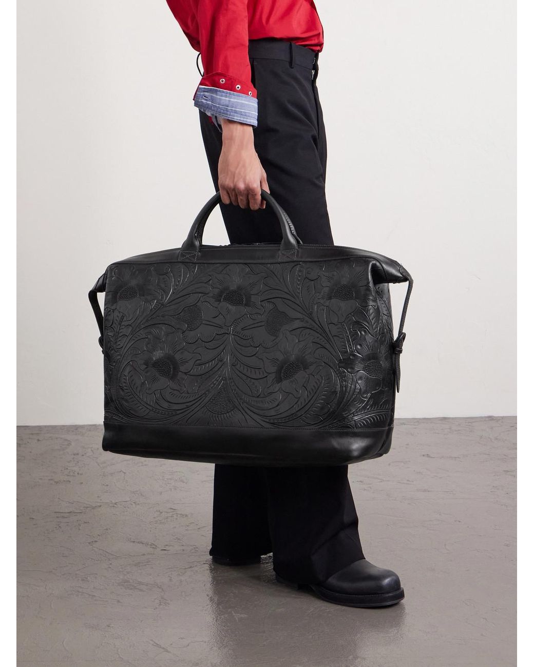 Engraved Leather Weekend Bag di RRL in Black da Uomo