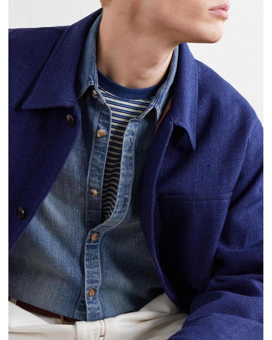 Visvim Blue Baker Textured Wool And Linen-Blend Jacket for men
