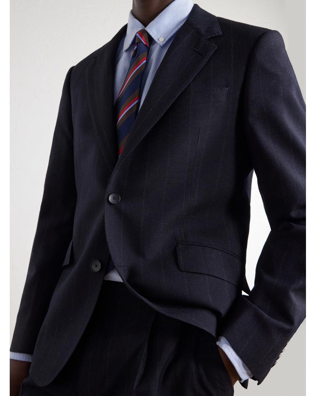 Mr P. Blue Slim-Fit Pinstriped Wool-Fresco Blazer for men