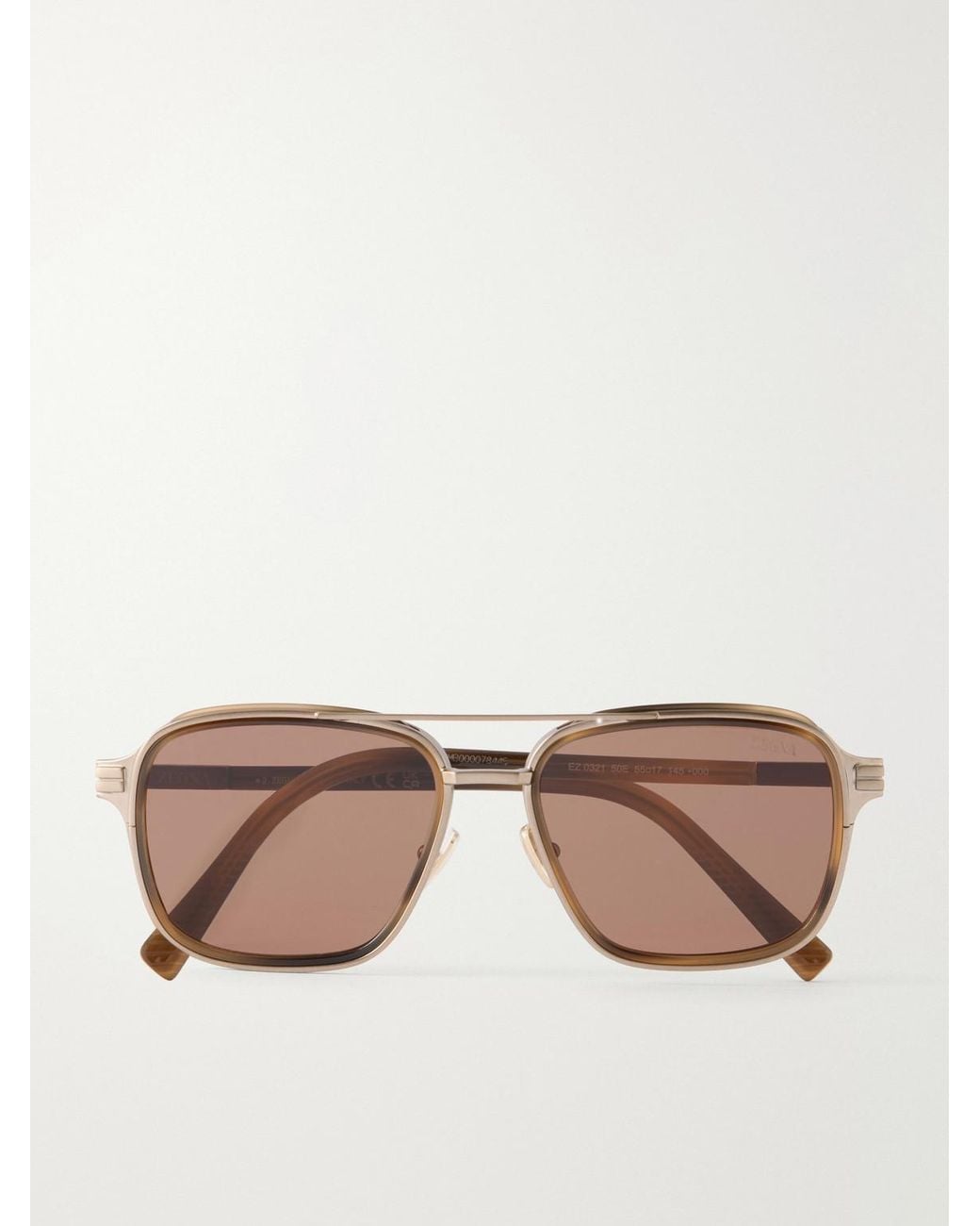 Zegna Natural Aviator-Style Acetate And Titanium Sunglasses for men