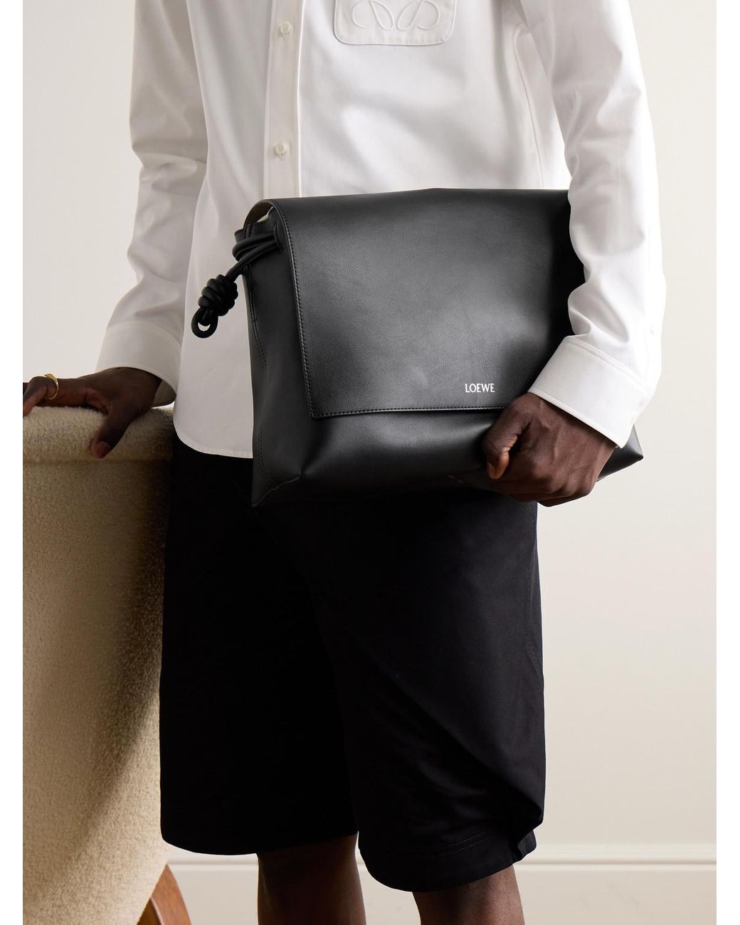 Loewe Black Flamenco Leather Messenger Bag for men
