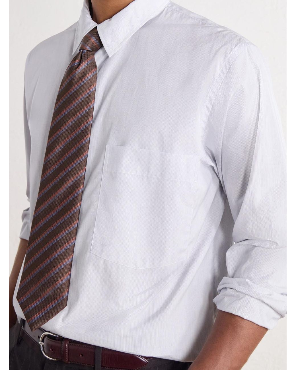 Margaret Howell White Point-Collar Pinstriped Cotton-Poplin Shirt for men