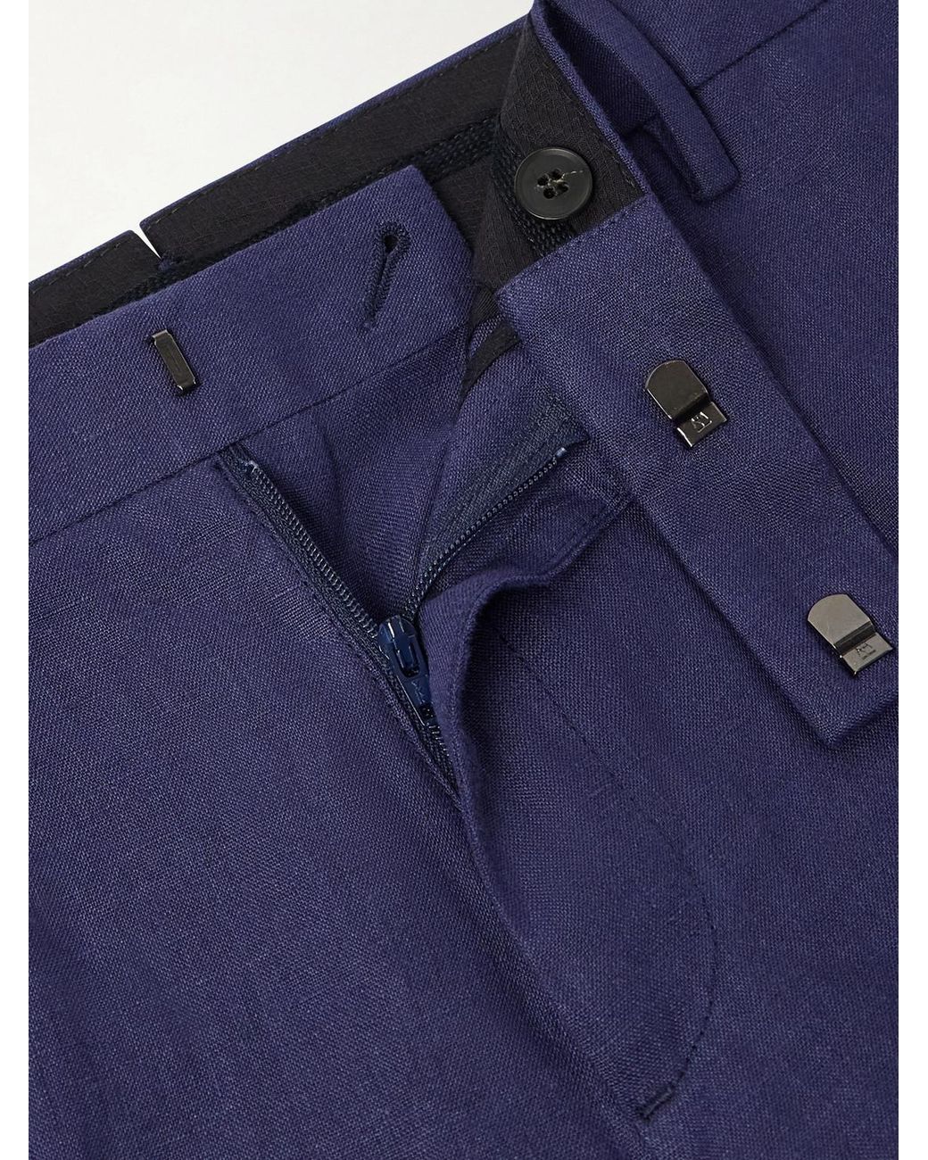 Sunspel Blue Straight-Leg Pleated Linen Suit Trousers for men