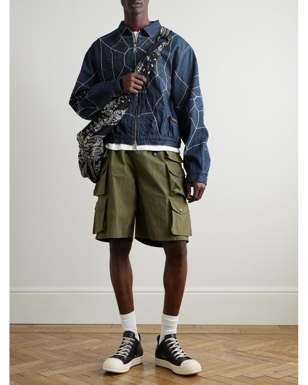 Kapital Green Cotton And Nylon-Blend Ripstop Drawstring Cargo Shorts for men