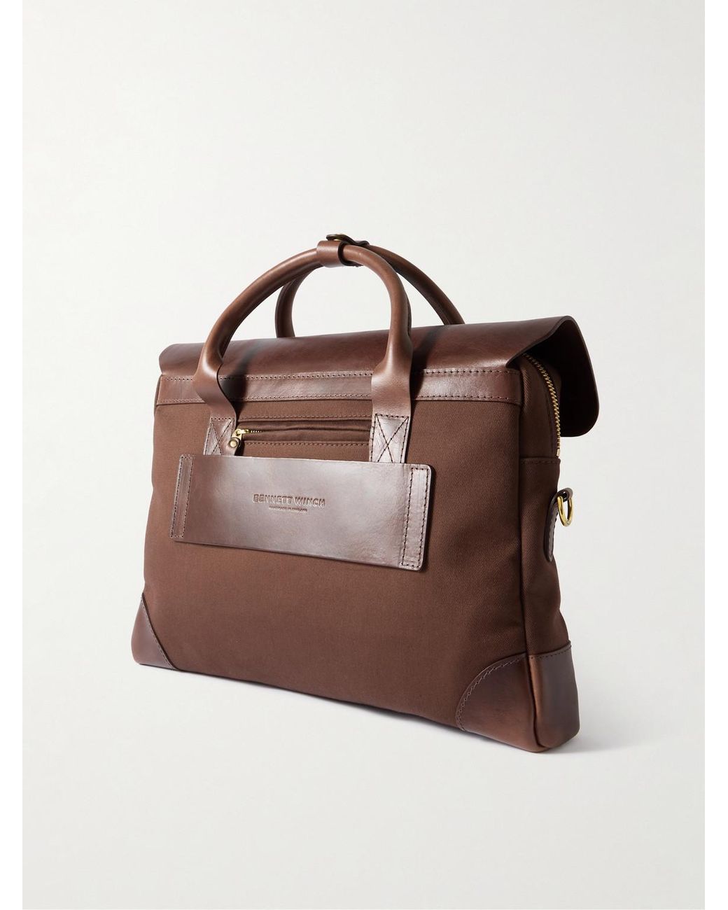 Bennett Winch Brown Cotton-Canvas And Full-Grain Leather Briefcase for men