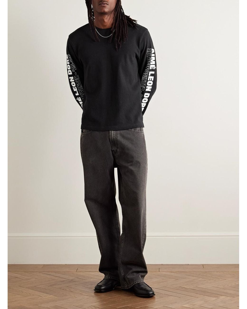 Aimé Leon Dore Black Logo-Print Waffle-Knit Cotton T-Shirt for men