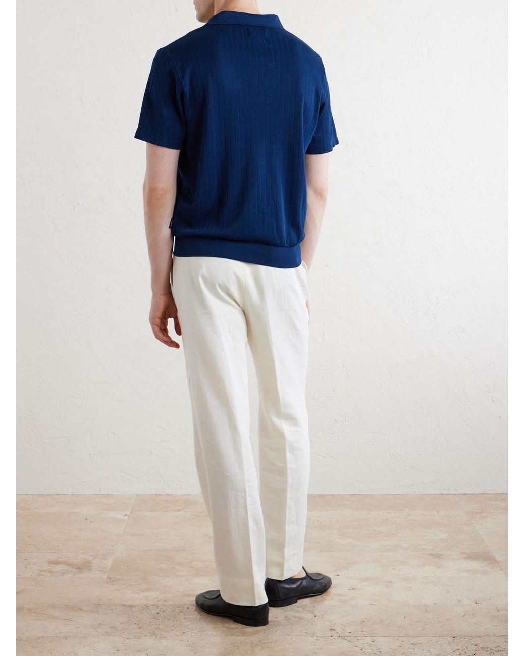 Oliver Spencer Blue Westcott Open-Collar Organic Cotton Polo Shirt for men