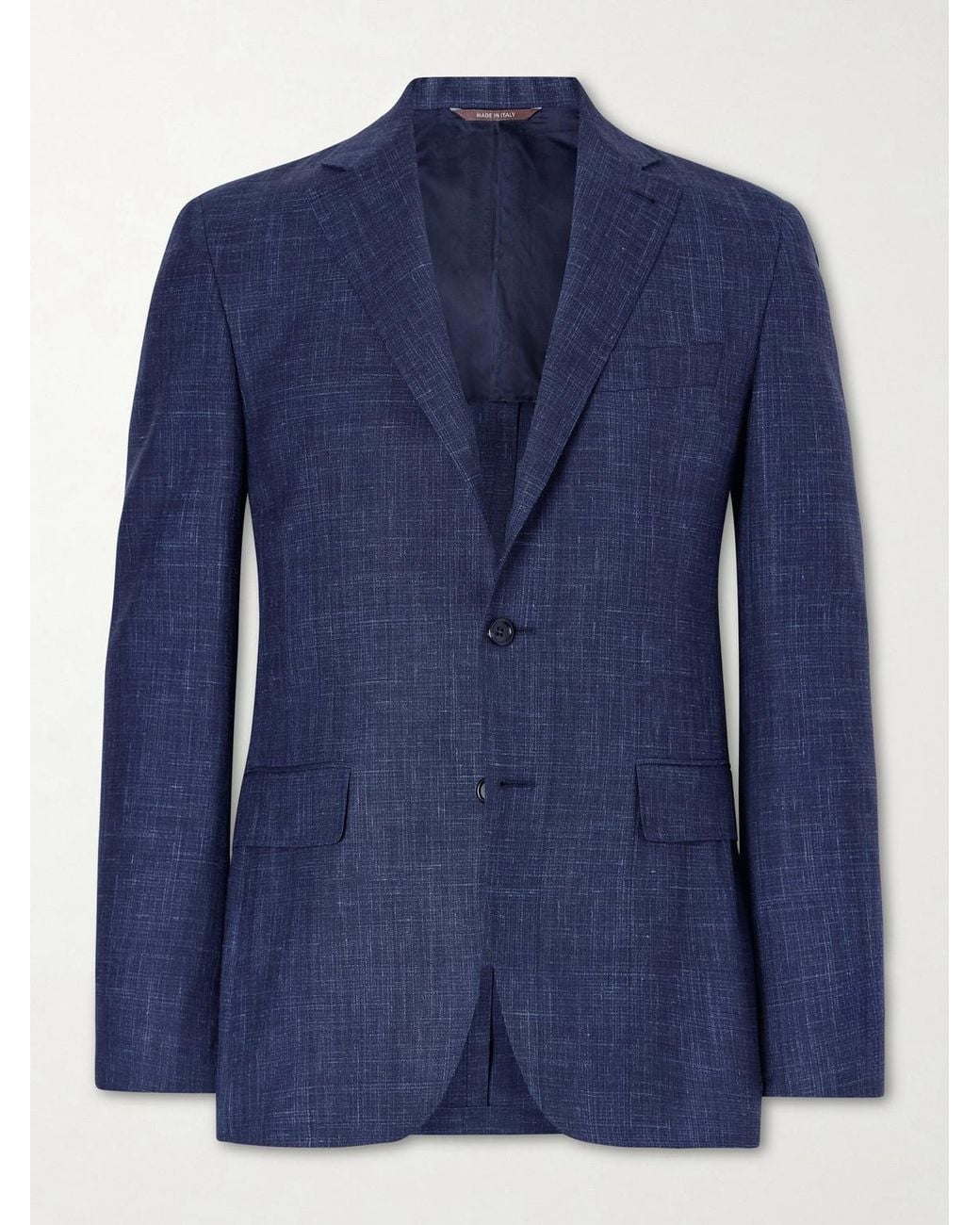 Canali Blue Wool, Silk And Linen-Blend Suit Jacket for men