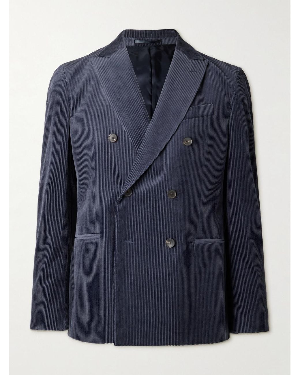 Mr P. Blue Slim-Fit Double-Breasted Cotton And Cashmere-Blend Corduroy Tuxedo Jacket for men