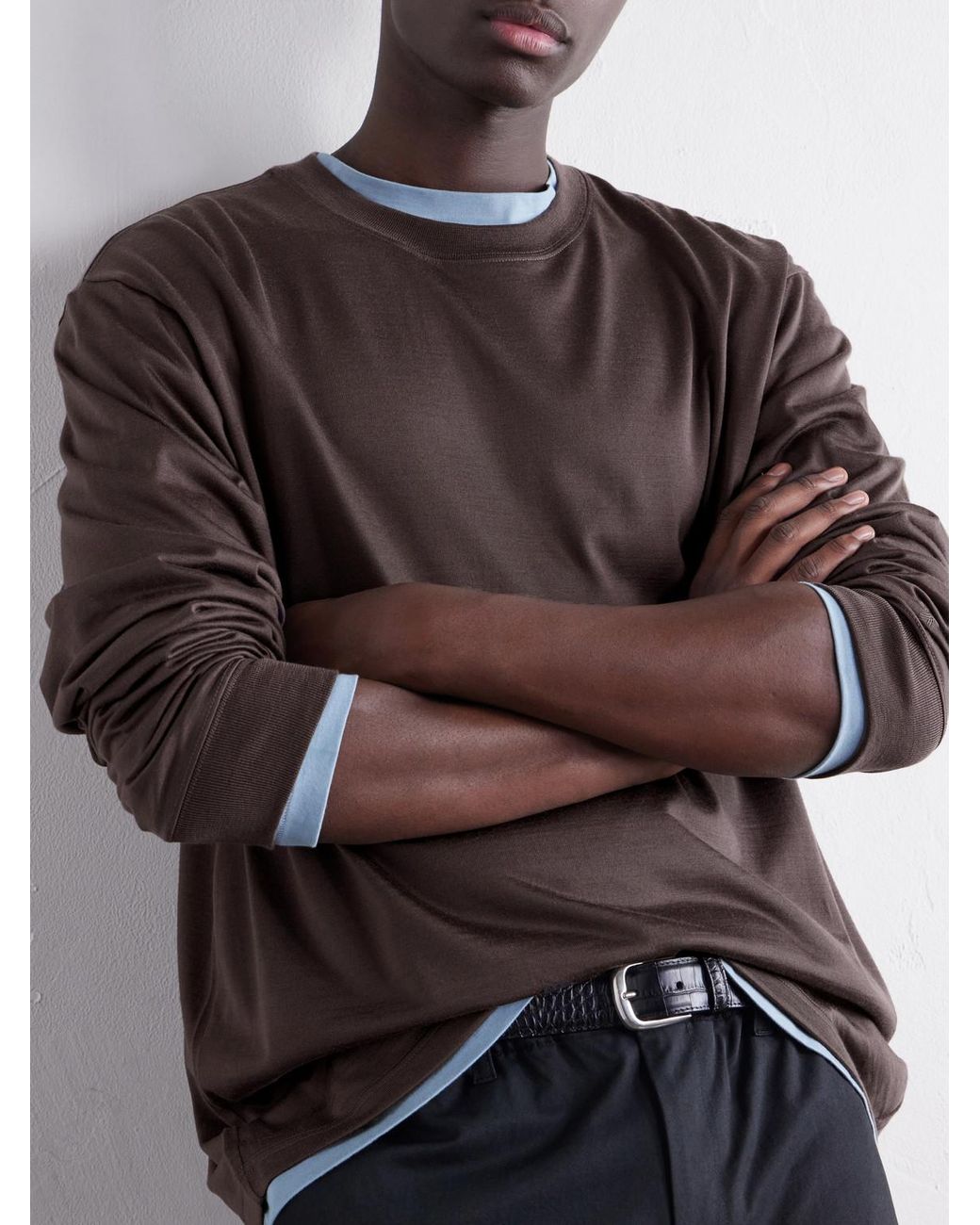 Goldwin Brown Wool And Lyocell-Blend Jersey Sweater for men