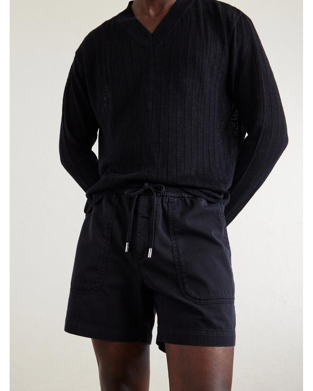 Mr P. Blue Straight-Leg Cotton Drawstring Shorts for men