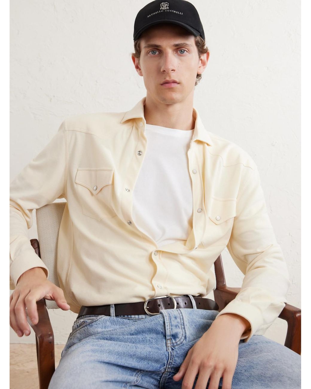 Brunello Cucinelli Black Logo-Embroidered Leather-Trimmed Cotton-Twill Baseball Cap for men