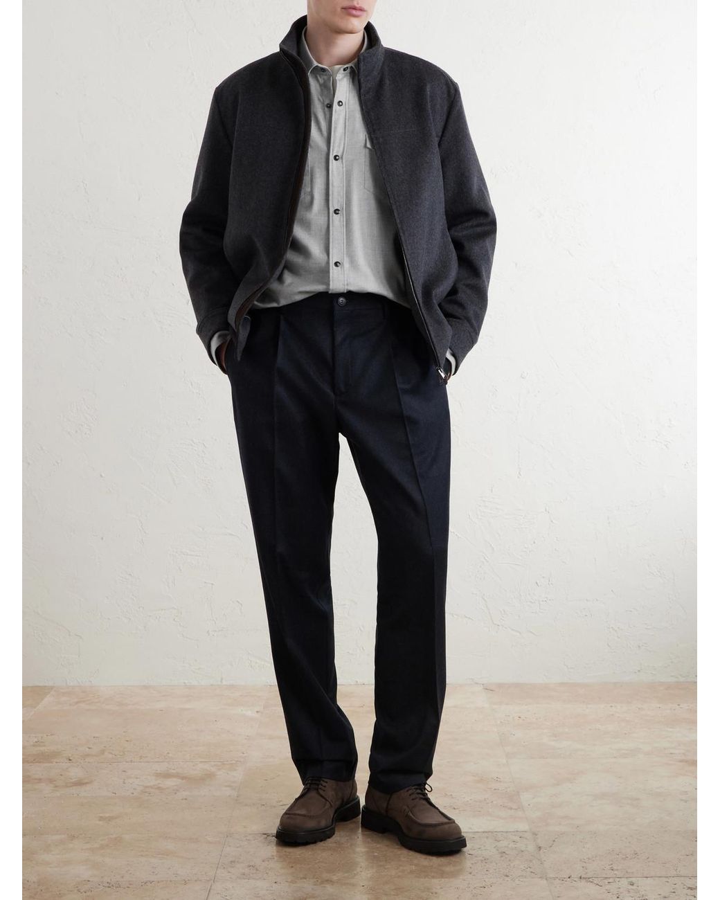 Canali White Lyocell And Cotton-Blend Herringbone Shirt for men